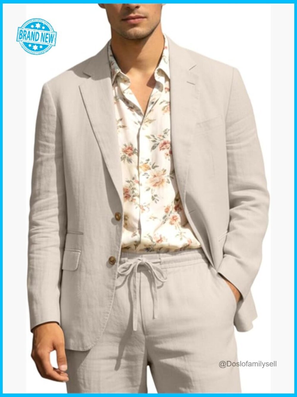 Linen Blend Suit Set Casual Classic Fit Summer Wedding Beach Blazer Pants